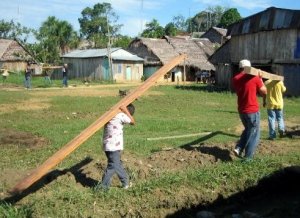 We hauled in the wood on our shoulders. 